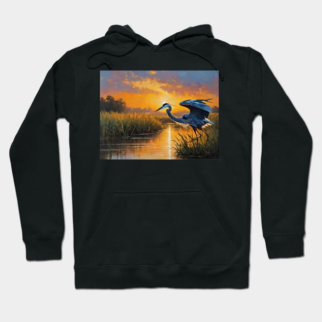Blue Heron in a Marsh Hoodie by ToochArt
